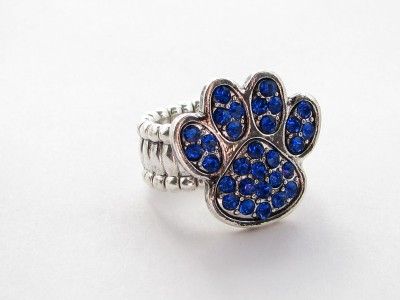 Kentucky Wildcats Blue Paw Print Crystal Stretch Ring Fashion Jewelry 