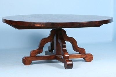 Large Round Dining Table of Reclaimed Wood, Rich Dark Finish  