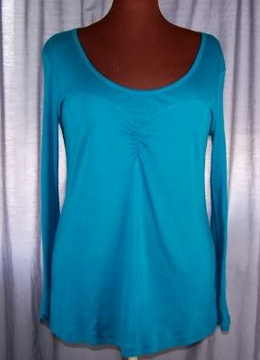 Daisy Funetes Teal Cotton Modal Stretch Scoop Neck TOP Long Sleeve XL 