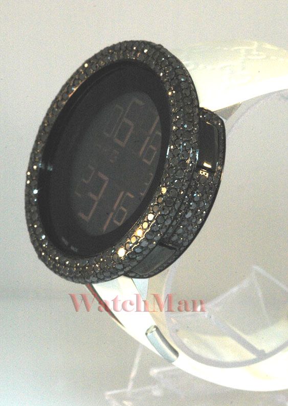 Gucci Mens Black Diamond Watch Rubber Strap 9.25ct  
