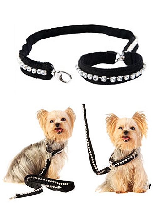 NEW Rich Dog World Luxury Velvet Leash Crystal Black  