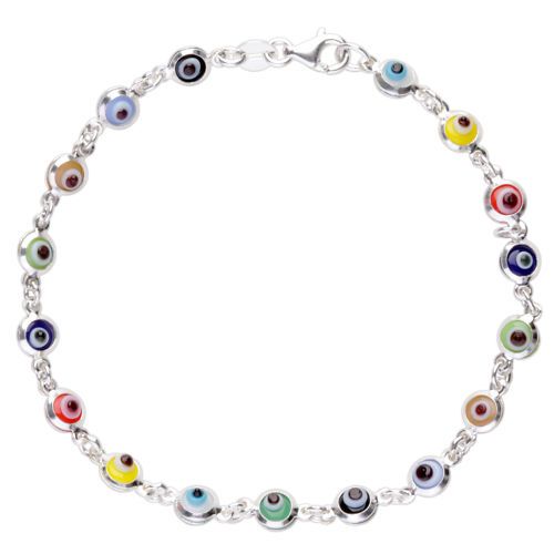 Evil Eye Bracelet Sterling Silver Murano Mini Beads  