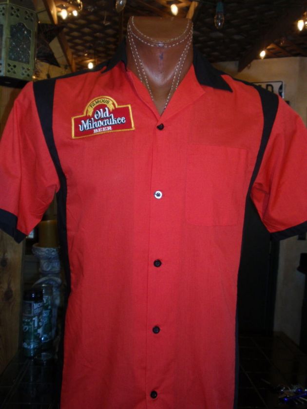 Zombie skull Old Milwaukee beer red/ bl bowling shirt  
