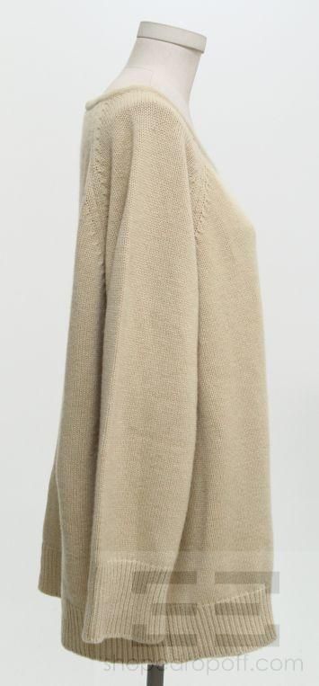 Donna Karan Tan Cashmere Oversized Scoop Neck Sweater Size Medium 