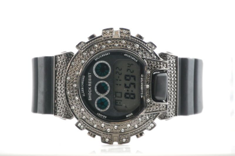 Iced out WHITE on BLACK Shock watch Diamond simulate  