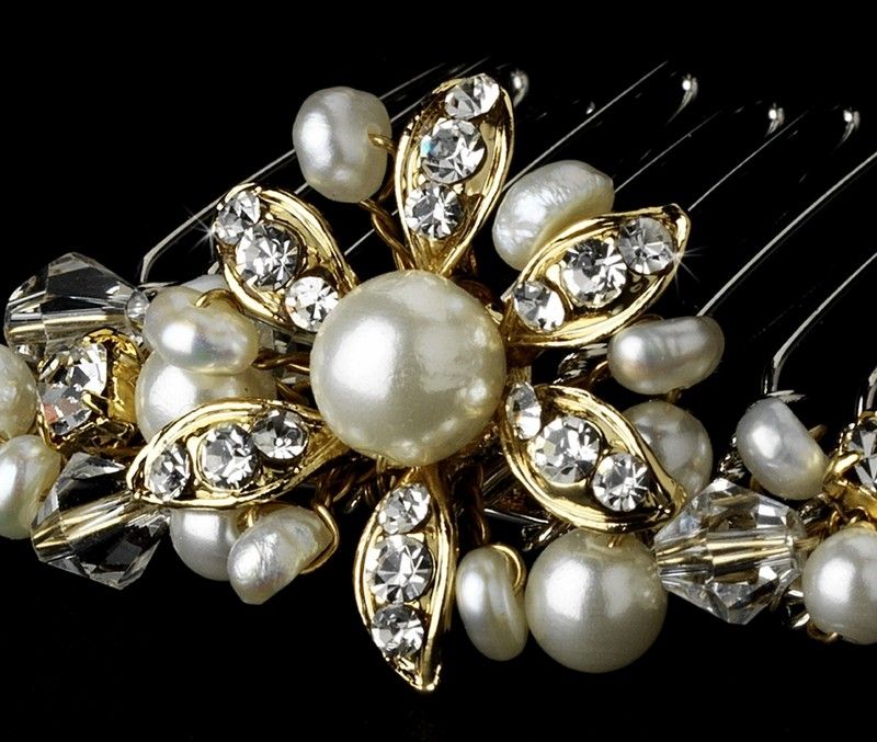 Austrian Crystals & Pearl Bridal Hair Pin Comb  
