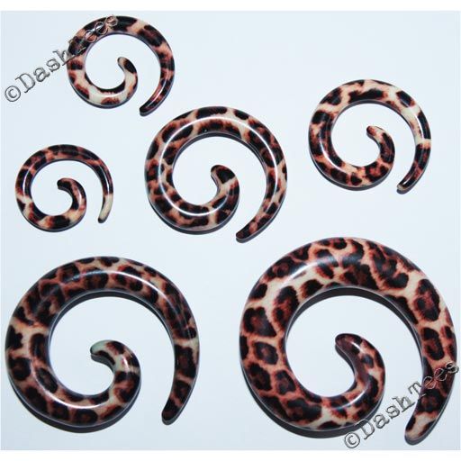 LEOPARD PRINT SPIRAL TAPER EAR STRETCHER PLUG 3 4 5 6 8 10 mm NATURAL 