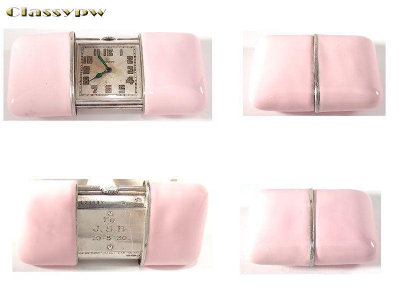 MOVADO ERMETO ENAMEL SILVER PURSE TRAVEL WATCH 1930s  