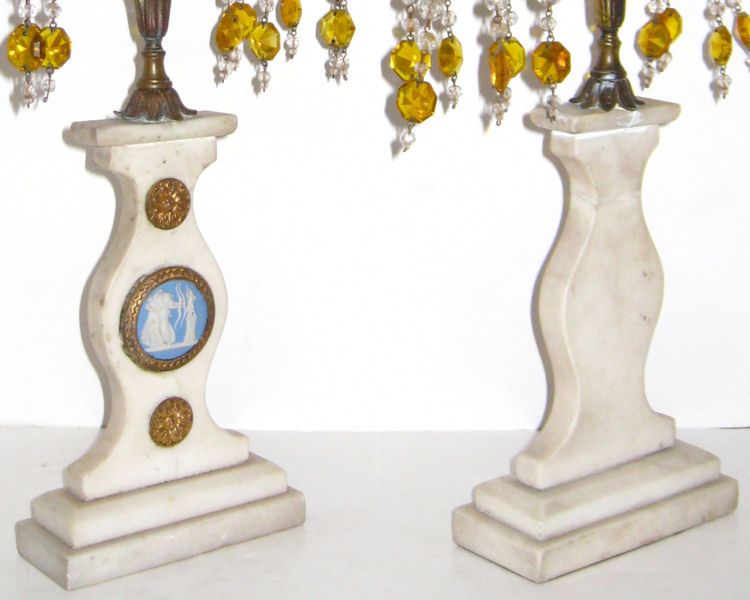 Pair Marble Bronze Wedgwood Jasperware Candelabra  