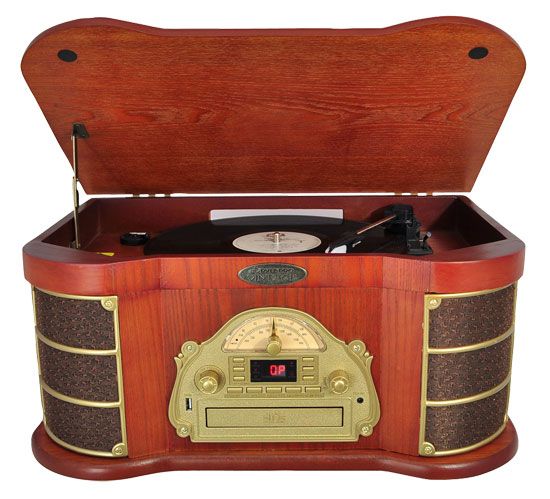 NEW WOOD TURNTABLE RADIO CD CASSETTE RECORD PLAYER +USB 068888988377 